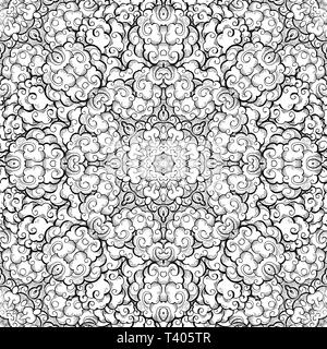 Nuages hand drawn seamless abstract pattern. Stylo encre Overcloud de texture. Dessin en noir et blanc. Croquis illustration de style chinois. Textile croquis, papier d'emballage, de remplissage vectoriel monochrome d'arrière-plan Illustration de Vecteur