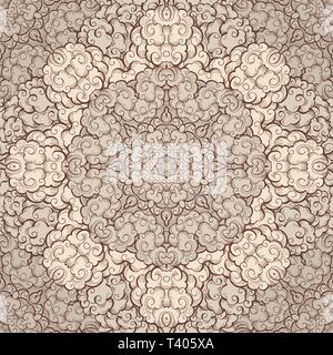 Nuages hand drawn seamless abstract pattern. Couleur Overcloud de texture. Tourbillons nuageux beige et marron dimensions. La fumée, le vent chinese style croquis. Textile, papier d'emballage, background vector illustration Illustration de Vecteur