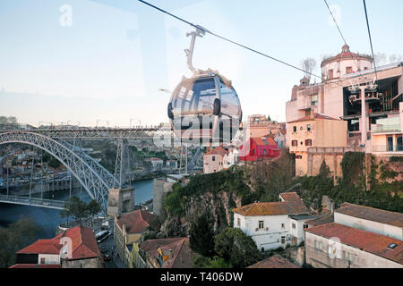 Vue aérienne de monastère da Serra do Pilar Teleférico de Vila Nova de Gaia télécabine sur le fleuve Douro à Porto, Portugal Europe UE KATHY DEWITT Banque D'Images