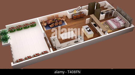 Appartement de rendu 3D floor plan Banque D'Images