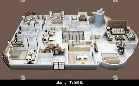 Appartement de rendu 3D floor plan Banque D'Images