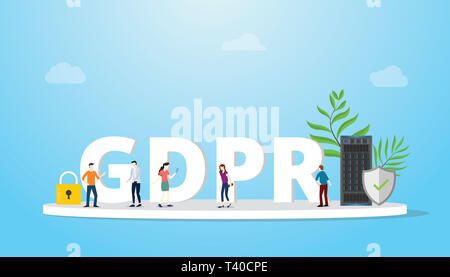 Règlement général sur la protection des données pibr concept avec grand texte et les gens de l'équipe de discussion - vector illustration Banque D'Images