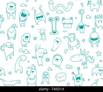 Cute monster transparente motif doodle pour colorier adapté Illustration de Vecteur