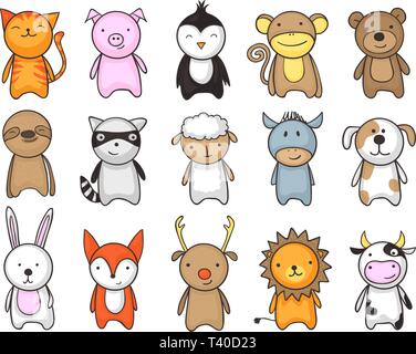 Dessin enfantin et simple de mignons petits animaux pour les enfants Illustration de Vecteur