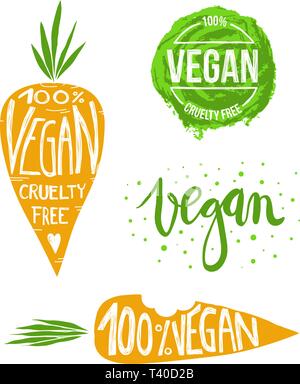 Collection d'étiquettes avec handlettering vegan tiré Illustration de Vecteur