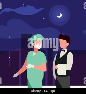 Couple de travailleurs professionnels dans la nuit vector illustration design Illustration de Vecteur