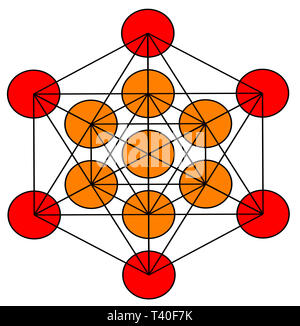 Metatron cube la géométrie sacrée la méditation l'énergie illustration chakra orange rouge Banque D'Images