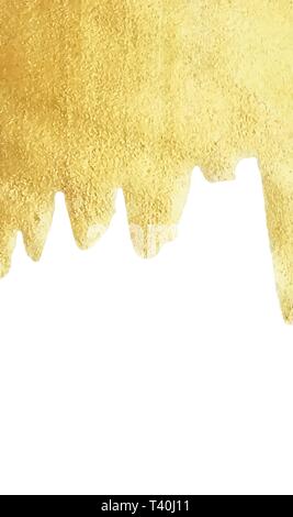Goutte peinture or isolé sur fond blanc feuille d'or ou de l'eau texture métallique fondue liquide or vecteur sparkle border with copy space Illustration de Vecteur