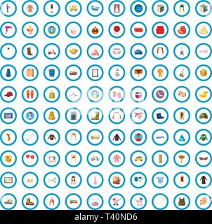100 Deuxième main icons set, cartoon style Illustration de Vecteur