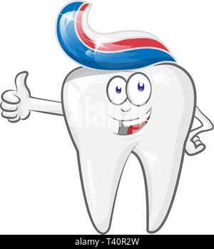 Heureux strong cheerful cartoon caractère dent avec du dentifrice. vector illustration Illustration de Vecteur