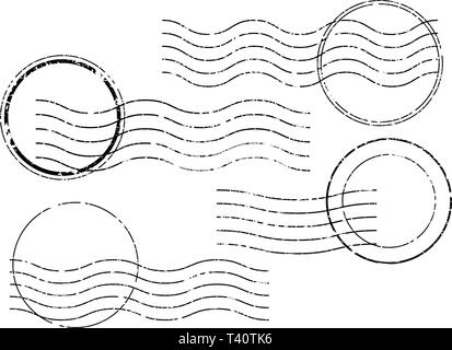 Les timbres-poste. Annulation d'affranchissement circulaire et ondulées Illustration de Vecteur