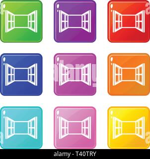 Châssis de fenêtre ouverte icons set 9 couleurs Illustration de Vecteur