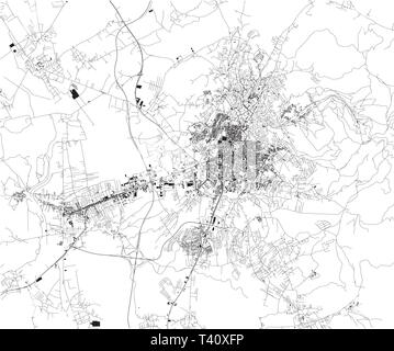 Carte Satellite, Pristina, est la capitale du Kosovo. Il est situé dans la partie nord-est du Kosovo. Carte des rues et bâtiments du centre-ville Illustration de Vecteur