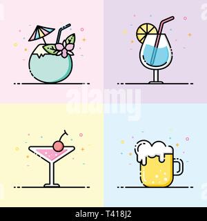 Icône verre couleur pastel collection en ligne plate style. L'ensemble contient l'eau de noix de coco, verre, verre cocktail et beer mug Illustration de Vecteur