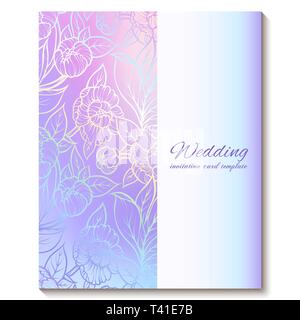 Pastel de couleur rose violet bleu lumineux floral doux carte invitation avec place pour le texte. La magie des couleurs aquarelle abstraite cool hand drawn pivoines Illustration de Vecteur