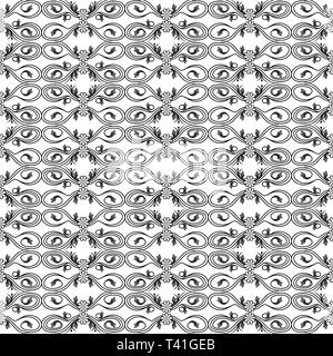 Modèle d'ornement floral seamless vector floral noir avec éléments de feuilles et de fleurs sur fond blanc Illustration de Vecteur