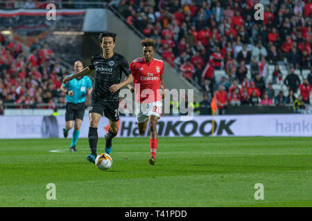 Le 11 avril 2019. Lisbonne, Portugal. L'Eintracht Francfort defender du Japon Makoto Hasebe (20) en action au cours de la partie de l'UEFA Europa League, quarts de finale, SL Benfica vs Eintracht Frankfurt © Alexandre de Sousa/Alamy Live News Banque D'Images