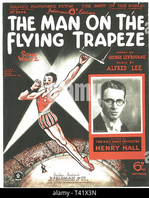 Feuille de musique pour l'homme sur le trapèze volant 1934 Banque D'Images