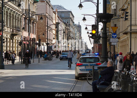 La rue Piotrkowska, Lodz, Pologne. Banque D'Images