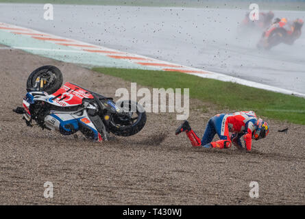 Valence/Espagne - 11/18/2018 - # 43 Jack Miller (AUS) Ducati Pramac, Alma s'écraser sur le GP de Valencia Ricardo Tormo à Banque D'Images