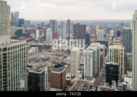 Vue aérienne des bâtiments dans le quartier de River North Banque D'Images