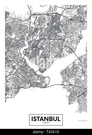 Plan de la ville Istanbul, vecteur de déplacement d'affiches plan détaillé de la ville, les rivières et les rues Illustration de Vecteur