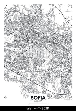 Plan de ville Sofia, vecteur de déplacement d'affiches plan détaillé de la ville, les rivières et les rues Illustration de Vecteur