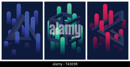 Impossible des formes géométriques et des lignes de gradient de couleur, série de dépliants et brochures, illusion optique vector abstract background pour votre conception Illustration de Vecteur