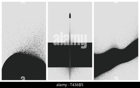 Ensemble de plans noir et blanc avec des explosions de poussières et de particules d'illustration vectorielle de pulvérisation pour la conception de brochures et affiches Illustration de Vecteur