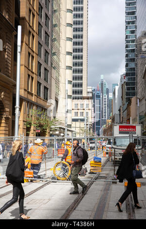 Construction de Sydney CBD projet de train léger sur George street dans le centre-ville de Sydney, Nouvelle Galles du Sud, Australie Banque D'Images