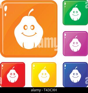 Smiling fruits coing icons set vector color Illustration de Vecteur