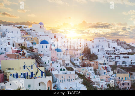 Tableau Sur Toile Ville D'Oia Santorin Grèce - Poster Artistique 80x40cm Pour Décoration Murale