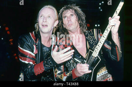 Heavy metal anglais Judas Priest groupe de rock en 1984. Photo : Jeffrey Mayer Banque D'Images