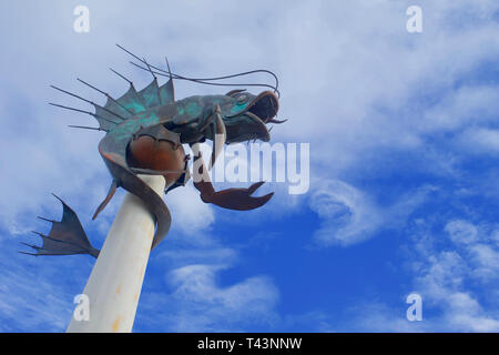 Sculpture de crevettes, Sutton Harbour Marina, Barbican ,, Plymouth, Devon, Angleterre. Banque D'Images