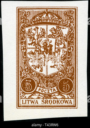 Timbre-poste de l'ancien état du centre de la Lituanie dans l'Plusieurs images série émise en 1921 Banque D'Images