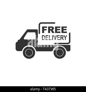 Chariot avec l'inscription livraison gratuite, modèle plat Illustration de Vecteur