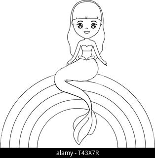 Cute mermaid assis dans rainbow vector illustration design Illustration de Vecteur