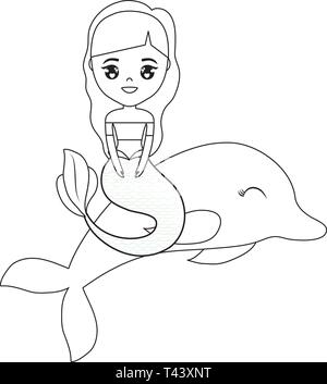 Cute mermaid assis dans dolphin vecteur animal illustration design Illustration de Vecteur
