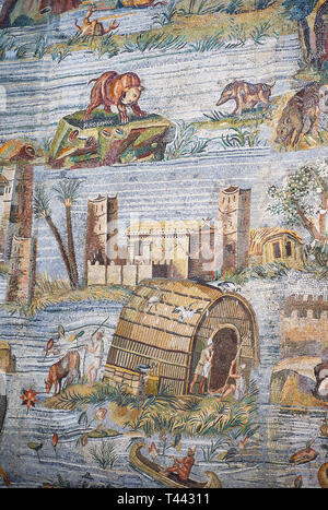 Détail photo d'une maison dès l'Nil inondées de la célèbre roman hellénistique paysage Nilotique Mosaïque Palestrina ou Nil mosaïque de Palestrina 1re Banque D'Images