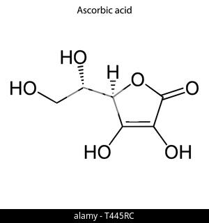 Formule topologique de l'acide ascorbique. La vitamine C molécule chimique. Illustration de Vecteur