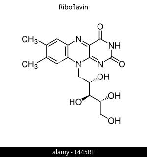 Formule topologique de la riboflavine. La vitamine B2 molécule chimique. Illustration de Vecteur