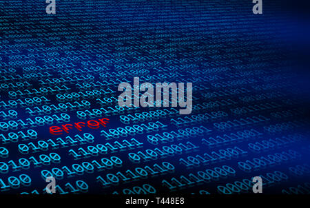 Illustration d'octets de données informatiques binaires avec une erreur dans le flux de données. Erreur dans le code informatique concept. La corruption des données. La corruption de données. Banque D'Images