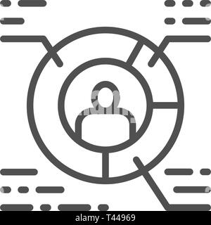 Reprendre, diagramme circulaire avec personne, l'icône de la ligne du profil du travailleur. Illustration de Vecteur