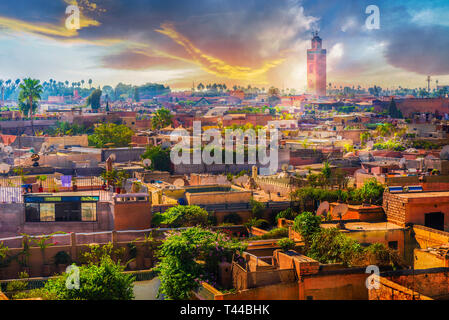 Vue panoramique de la médina de Marrakech, Morocoo Banque D'Images