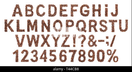 Alphabet Café, font fabriqués à partir de fèves de café torréfié, isolé sur fond blanc Banque D'Images