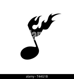 Chanter vecteur d'une note avec une flamme stylisée. Le symbole du feu et de la musique Illustration de Vecteur