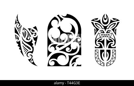 Ensemble de tatouage polynésien. Ornements tribal traditionnel maori. Modèle vecteur illustration. Illustration de Vecteur