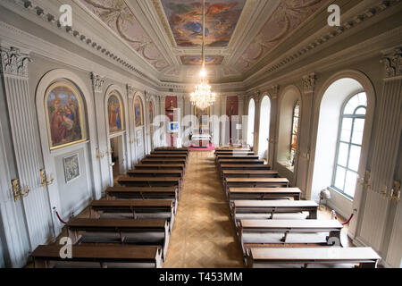Dresde, Allemagne. 12 avr, 2019. Voir dans la chapelle catholique dans le château de Pillnitz. Credit : Sebastian Kahnert/dpa-Zentralbild/ZB/dpa/Alamy Live News Banque D'Images