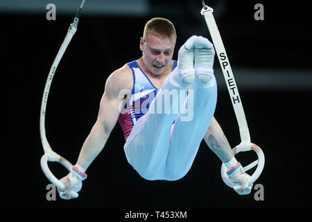 Szczecin, Poméranie occidentale, Pologne. 13 avril 2019 - Szczecin, en Poméranie occidentale, Pologne - Denis Abliazin de Russie vu en action lors de la finale de l'appareil 8e championnats d'Europe en gymnastique artistique Crédit : Mateusz Slodkowski SOPA/Images/ZUMA/Alamy Fil Live News Banque D'Images