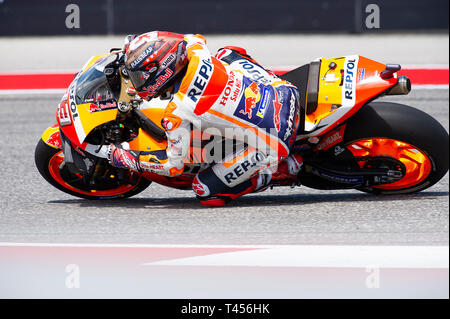 13 avril 2019 : Marc Marquez # 93 avec Repsol Honda Team en action run de qualification MotoGP lors du Red Bull Grand Prix of the Americas. Austin, Texas. Mario Cantu/CSM Banque D'Images